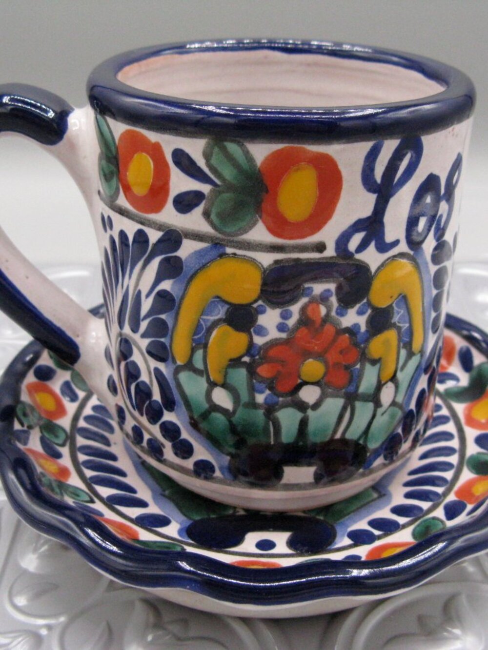 Talavera Puebla Mexico Pottery Mug And Small Hanging Plate Los Angeles Souvenirs